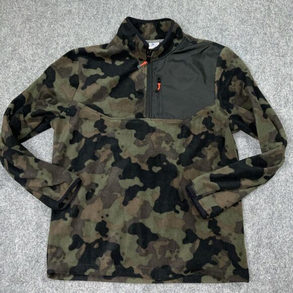 Sweater Mens  M Green Black Camo 1/4 Zip Pull Over Outdoors Sweatshirt Casual - Picture 1 of 10